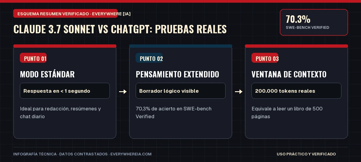 Esquema resumen en 3 pasos: Claude 3.7 Sonnet vs ChatGPT: Pruebas Reales