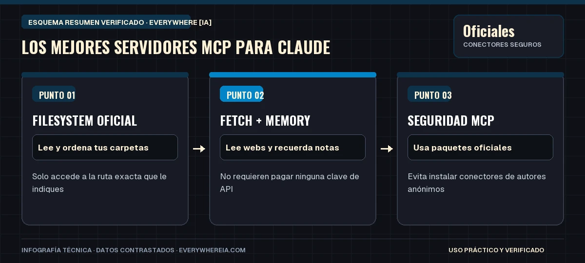 Esquema resumen en 3 pasos: Los Mejores Servidores MCP para Claude