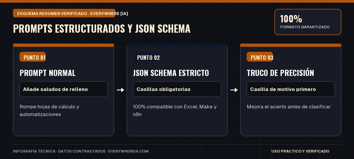 Esquema resumen en 3 pasos: Prompts Estructurados y JSON Schema